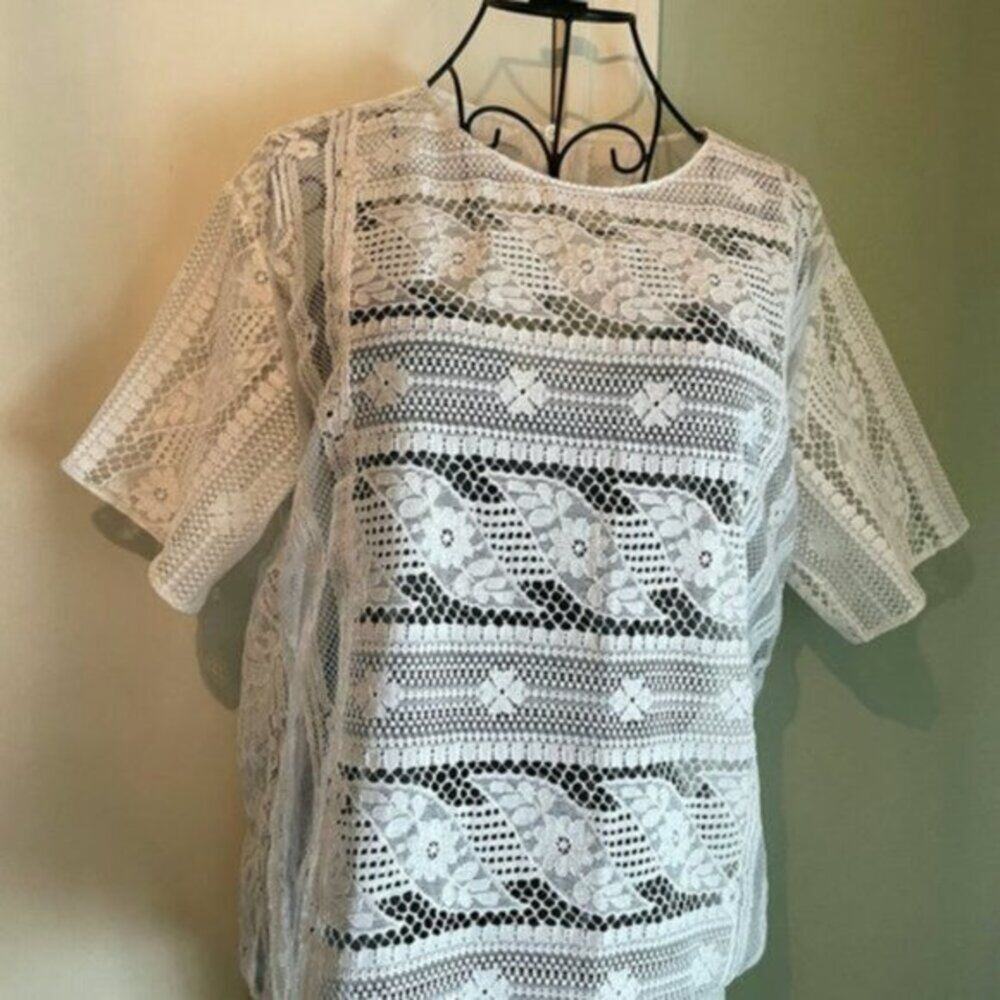 Valentino Lace Short Sleeve Shirt White size 6